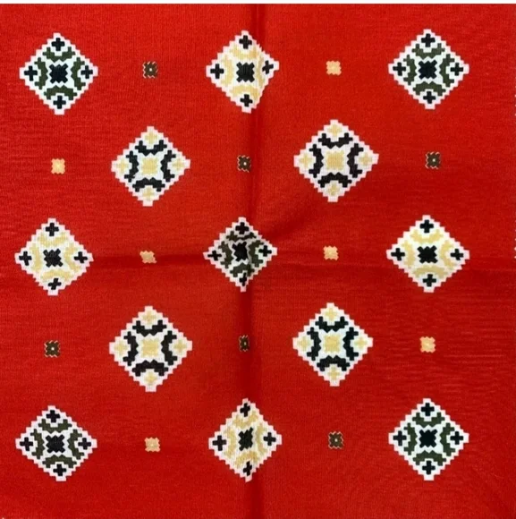 VTG NEW Crisp Aztec Native Scarf Handkerchief/Bandana/ Red/White/Mustard 21"x21" - Picture 3 of 8